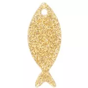 Colgante - Dije - Colgante Pez Acrílico 25x10 mm - Dorado Glitter x1 Colgante Pez Acrílico 25x10 mm - Dorado Glitter x1