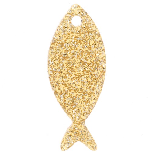Colgante Pez Acrílico 25x10 mm - Dorado Glitter x1