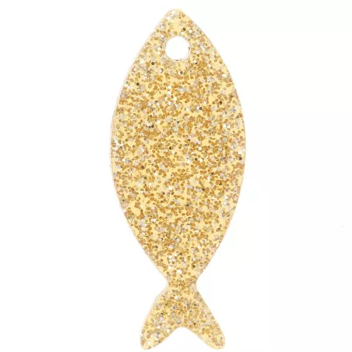 Colgante Pez Acrílico 25x10 mm - Dorado Glitter x1