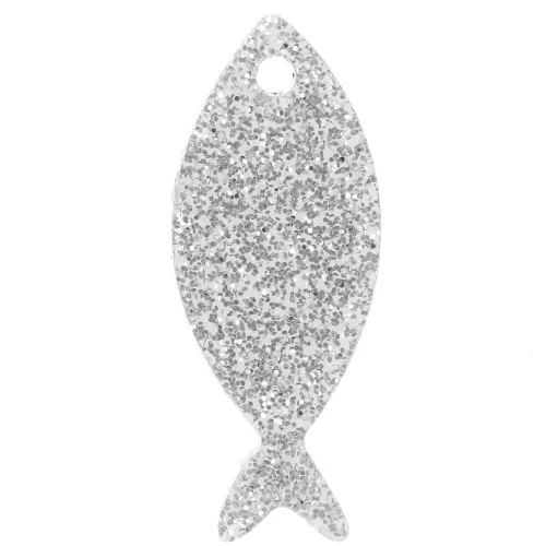 Colgante Pez Acrílico 25x10 mm - Plateado Brillo x1
