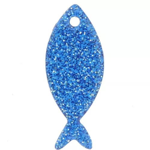 Colgante Acrílico Pez 25x10 mm - Azul Real Purpurina x1