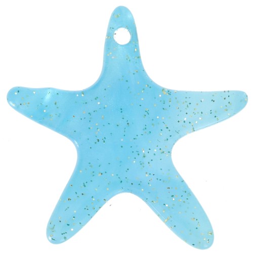 Colgante estrella de mar 20 mm en acetato - Turquesa jaspeado purpurina x1