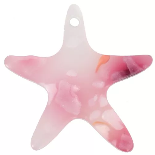 Colgante estrella de mar acetato 20 mm - Rosa moteado - Blanco nacarado x1