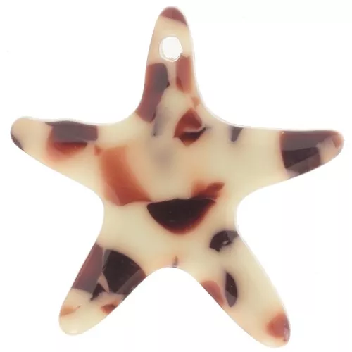Colgante estrella de mar de 20 mm en acetato - Marrón moteado - Crema x1