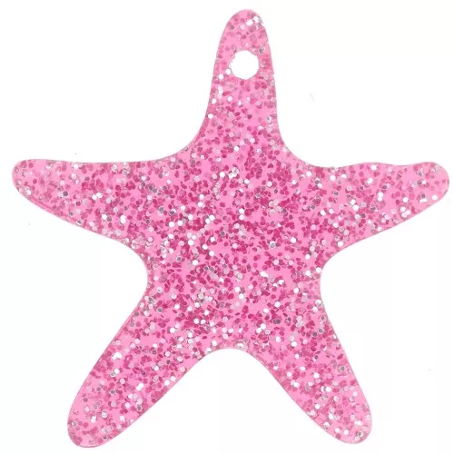 Colgante Estrella de Mar Acrílico 20 mm - Purpurina Rosa x1