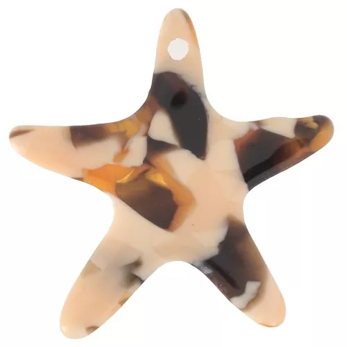Colgante estrella de mar acetato 20 mm - Carey - Salmón - Marrón x1