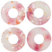 Colgante Donuts de acetato de 20 mm - Rosa moteado - Blanco nacarado x1