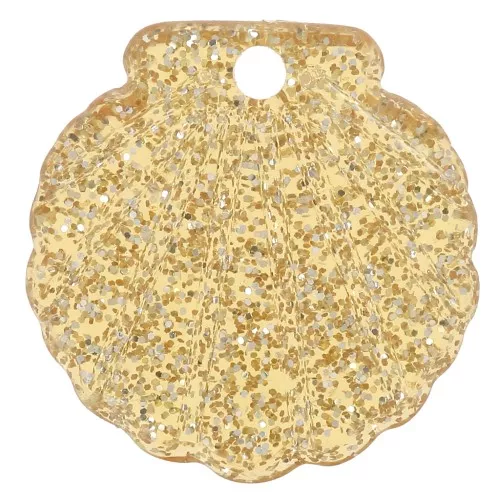 Colgante Concha Acrílica 16 mm - Dorado Glitter x1