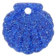 Pendentif coquillage 16 mm en acrylique - Pailleté Bleu roi x1