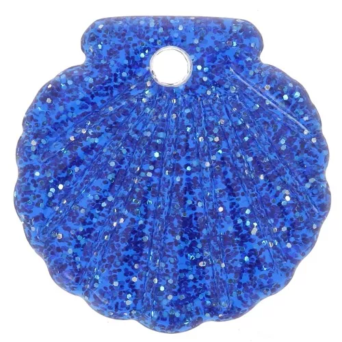 Colgante de concha acrílica de 16 mm - purpurina azul real x1