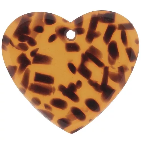 Colgante Corazón Acetato 21x18 mm - Marrón Terrazo - Negro x1
