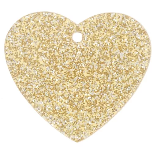 Colgante corazón acrílico 21x18 mm - Dorado purpurina x1