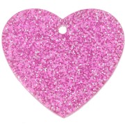 Colgante corazón acrílico 21x18 mm - Purpurina rosa x1
