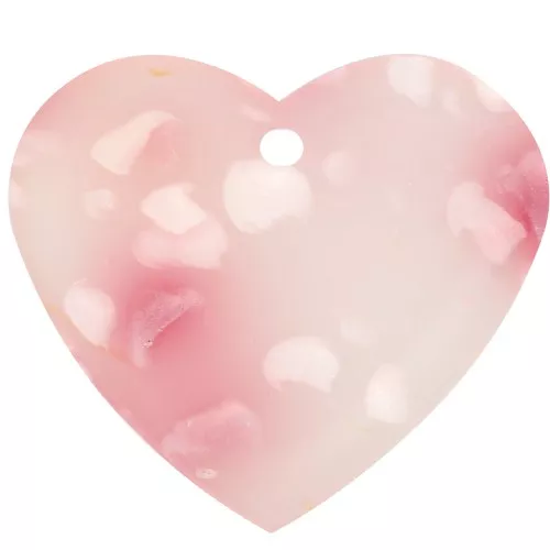 Colgante Corazón Acetato 21x18 mm - Rosa Moteado - Blanco Nacarado x1