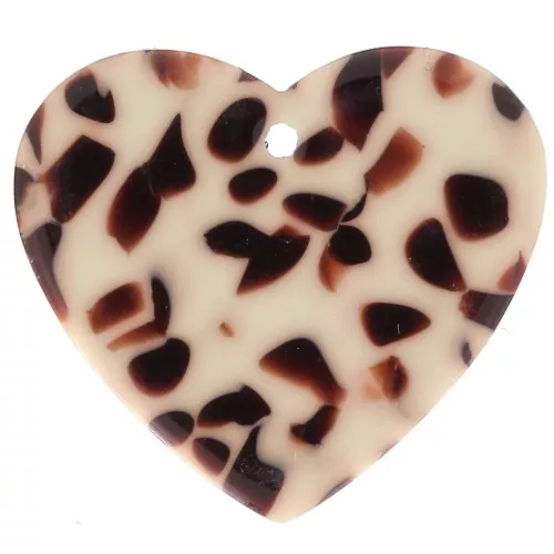 Colgante Corazón Acetato 21x18 mm - Marrón Moteado - Crema x1