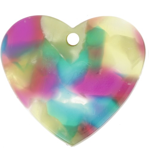 Colgante Corazón Acetato 21x18 mm - Carey - Turquesa - Fucsia x1