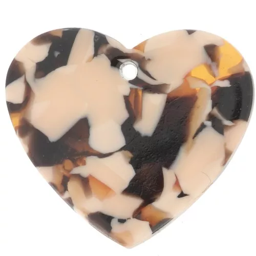 Colgante Corazón Acetato 21x18 mm - Carey - Salmón - Marrón x1