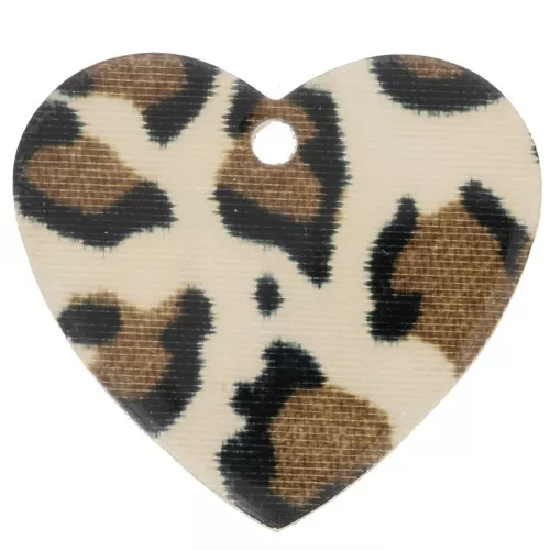 Colgante Corazón Acrílico 21x18 mm - Marrón Guepardo - Negro x1