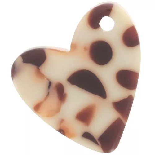Lentejuela corazón acetato 12 mm - Marrón jaspeado - Crema x1