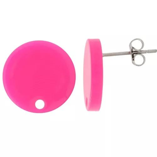 Ganchos pendientes acrílicos redondos de 15 mm - Rosa fluorescente x2