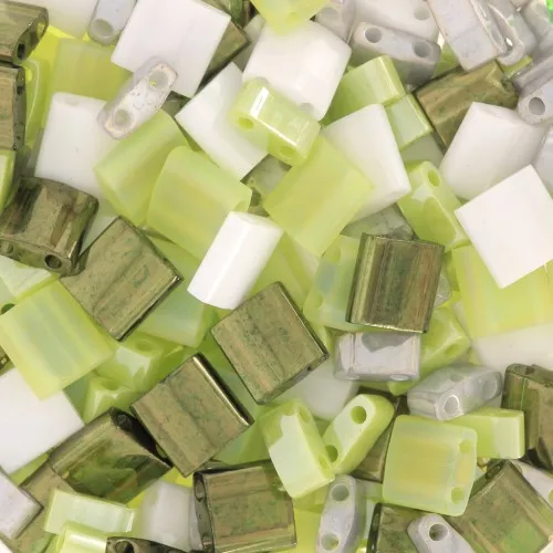 Mezcla de cuentas Miyuki - Cuentas Mitad y Tila - Verde Destello x10g