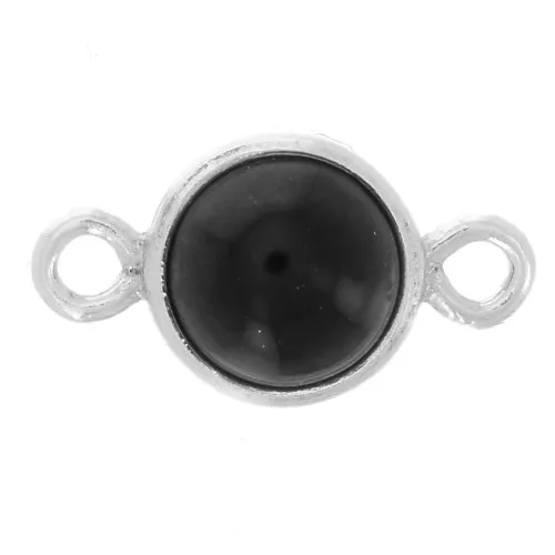 Entrepieza redonda 4,6 mm con cabujón imitación Onix Negro - Plata 925 x1