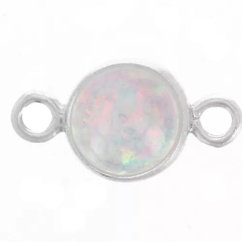 Entrepieza redonda 4,6 mm con cabujón imitación Ópalo Blanco - Plata 925 x1