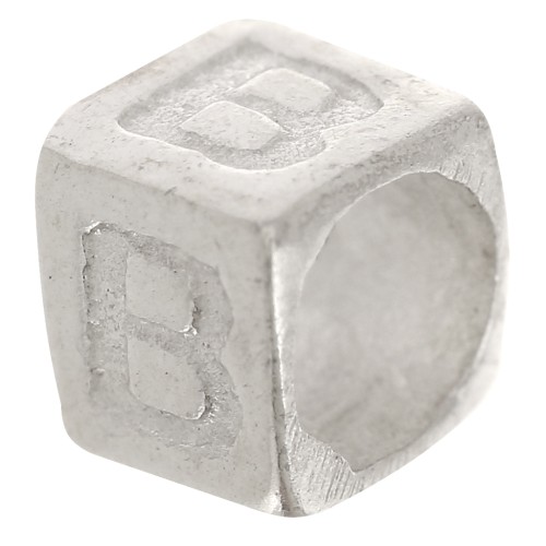 Cubo alfabeto perla 5x4 mm con agujero grande - B - Plata 925 x1