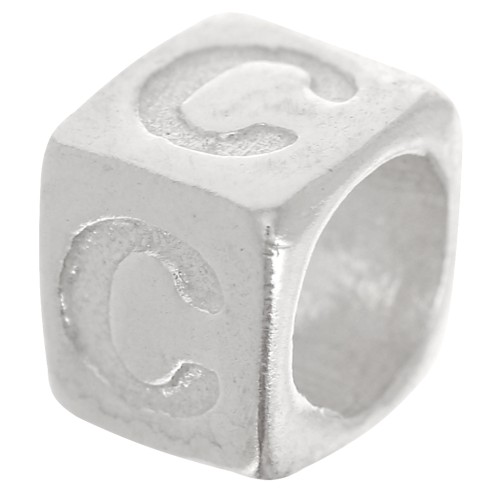 Cubo alfabeto perla 5x4 mm con agujero grande - C - Plateado 925 x1