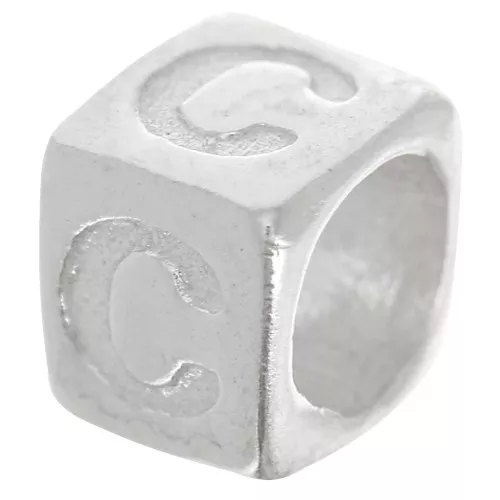 Cubo alfabeto perla 5x4 mm con agujero grande - C - Plateado 925 x1
