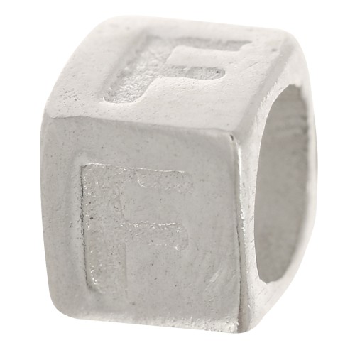 Cubo alfabeto perla 5x4 mm con agujero grande - F - Plata 925 x1