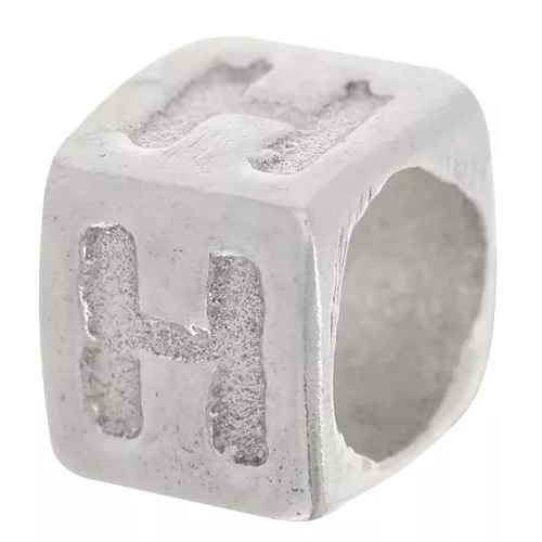 Cubo alfabeto perla 5x4 mm con agujero grande - H - Plateado 925 x1