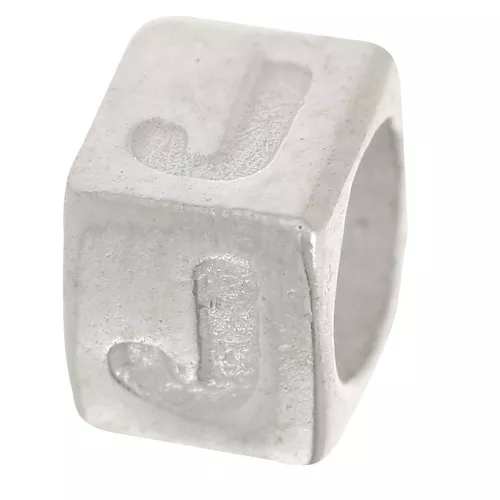 Cubo alfabeto perla 5x4 mm con agujero grande - J - Plateado 925 x1