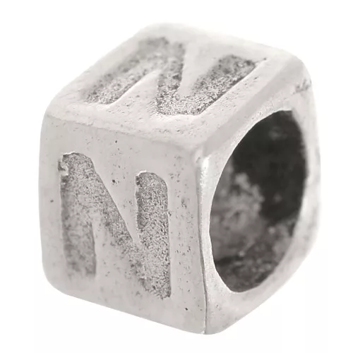 Cubo alfabeto perla 5x4 mm con agujero grande - N - Plateado 925 x1