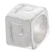 Cubo alfabeto perla 5x4 mm con agujero grande - P - Plateado 925 x1