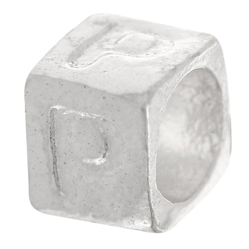 Cubo alfabeto perla 5x4 mm con agujero grande - P - Plateado 925 x1