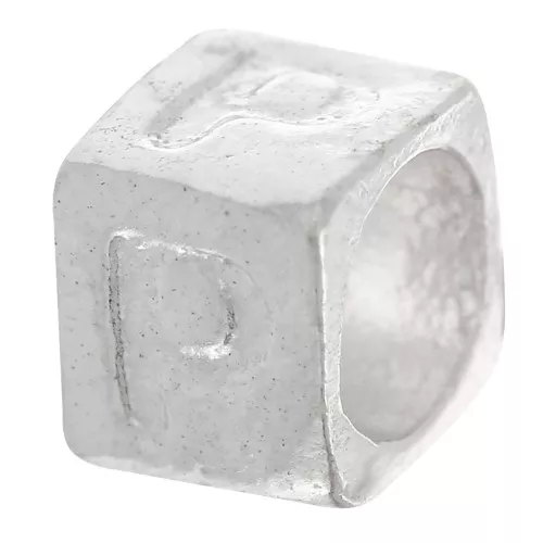 Cubo alfabeto perla 5x4 mm con agujero grande - P - Plateado 925 x1