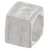 Cubo alfabeto perla 5x4 mm con agujero grande - R - Plateado 925 x1