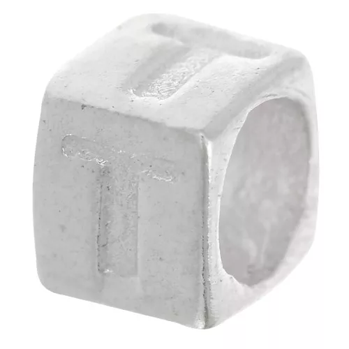 Cubo alfabeto perla 5x4 mm con agujero grande - T - Plata 925 x1