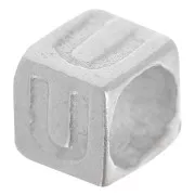 Cubo alfabeto perla 5x4 mm con agujero grande - U - Plateado 925 x1
