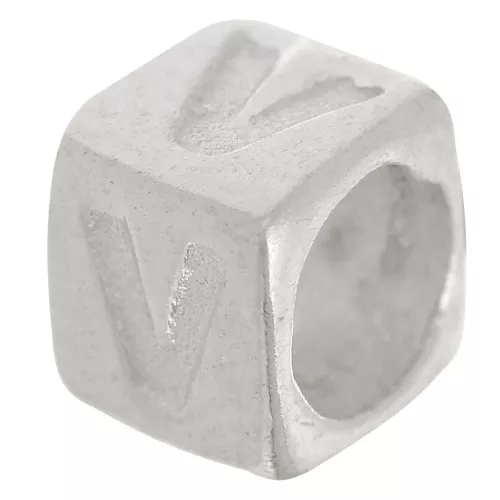 Cubo alfabeto perla 5x4 mm con agujero grande - V - Plateado 925 x1