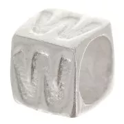 Cubo alfabeto perla 5x4 mm con agujero grande - W - Plata 925 x1