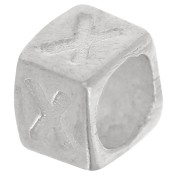 Cubo alfabeto perla 5x4 mm con agujero grande - X - Plateado 925 x1