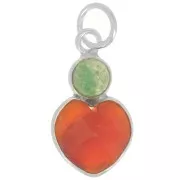 Colgante corazón de Cornalina 9x9 mm con cabujón de Aventurina 4 mm - Plata 925 x1