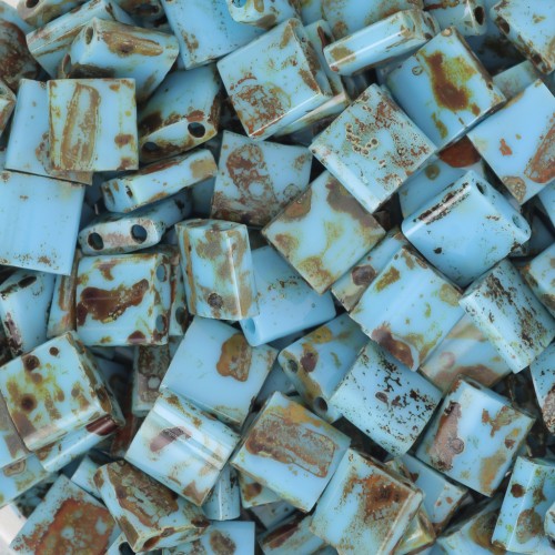 Miyuki Tila Beads 5x5x1,9 mm TL-4514 - Azul turquesa opaco Picasso Paquete de 100g