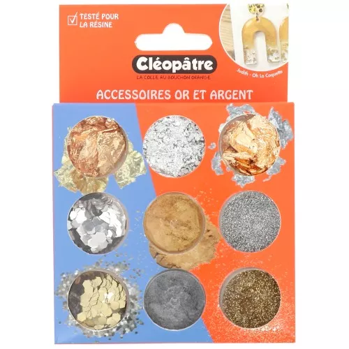 Surtido de 9 macetas de accesorios Cleopatra para resina - Oro - Plateado