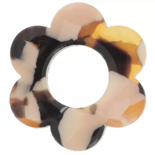 Colgante Flor Acetato 18 mm - Carey - Salmón - Marrón x1