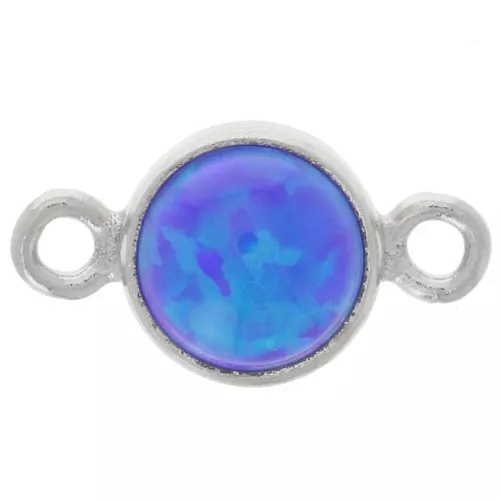 Entrepieza redonda 4,6 mm con cabujón imitación Ópalo Azul Real - Plata 925 x1