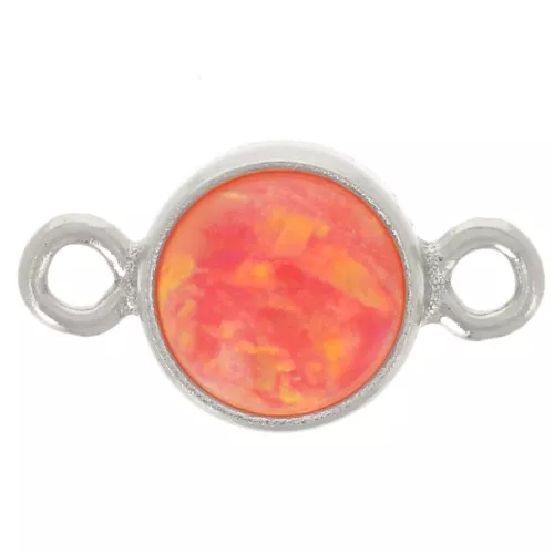 Entrepieza redonda 4,6 mm con cabujón imitación Ópalo Rojo - Plata 925 x1
