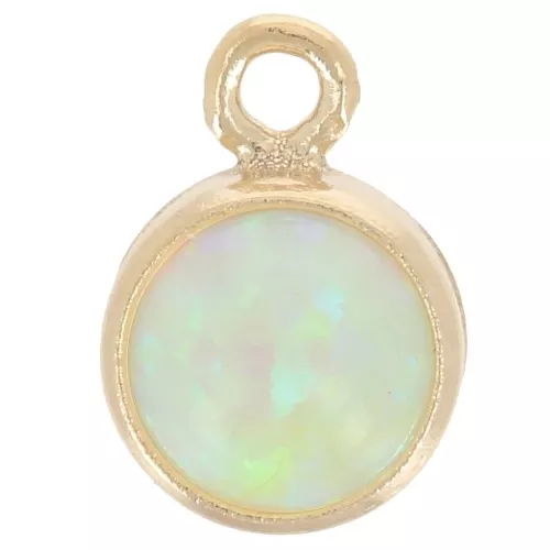 Dije redondo 4,6 mm cabujón imitación Ópalo Menta - Gold filled (laminado oro) x1
